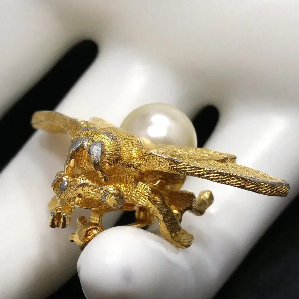 Vintage Hattie Carnegie Insect Brooch, Faux Pearl, 1960s Vintage Jewelry